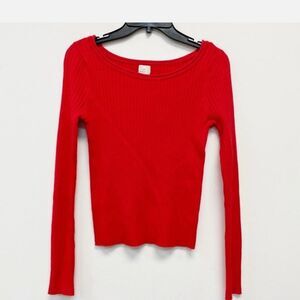 Red Long Sleeve Ribbed Top A New Day New Tag Attached Womens Fitted Xs